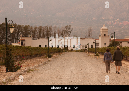 Argentina, Salta Province, Valles Calchaquies, Cafayate, Bodega El Esteco winery, evening Stock Photo