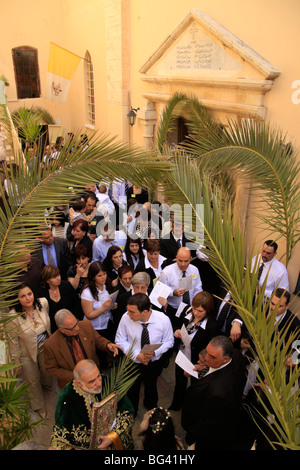 Israel, Nazareth, Abouna Emile Shoufani at the Greek Catholic Church on Palm Sunday Stock Photo