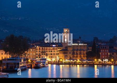 Italy, Trentino-Alto Adige, Lake District, Lake Garda, Riva del Garda, town view with Torre Apponale, 13th century tower Stock Photo