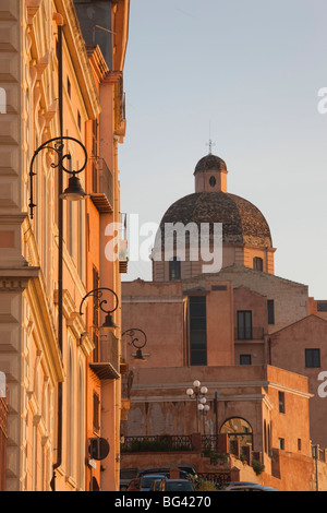 Italy, Sardinia, Cagliari, Il Castello Old Town, city walls and Cathedral of Santa Maria from Bastione San Remy, dawn Stock Photo