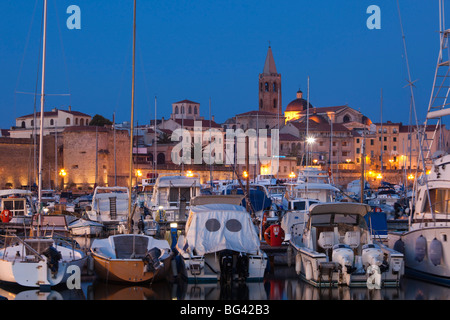 Italy, Sardinia, Western Sardinia, Alghero, city walls from the yacht marina Stock Photo