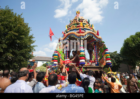 England, London, Ealing, Shri Kanaga Thurkkai Amman Temple, Chariot Festival Participants Stock Photo