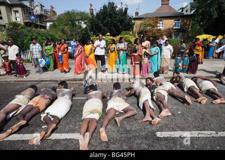 England, London, Ealing, Shri Kanaga Thurkkai Amman Temple, Chariot Festival Participants Stock Photo