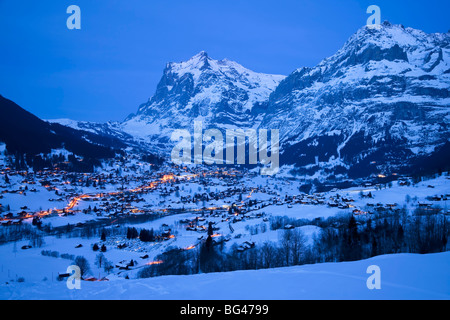 Grindelwald, Wetterhorn mountain (3692m), Jungfrau region, Bernese Oberland, Swiss Alps, Switzerland Stock Photo