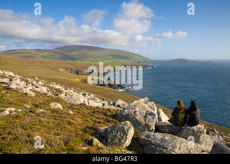 View towards Dunmore head from Clougher Head, Dingle Peninsula, County Kerry, Munster, Republic of Ireland, MR Stock Photo