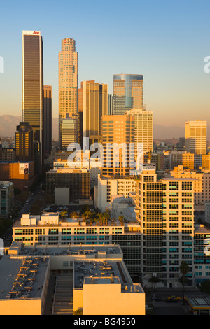 USA, California, Los Angeles, aerial view of downtown from West 11th Street, sunset