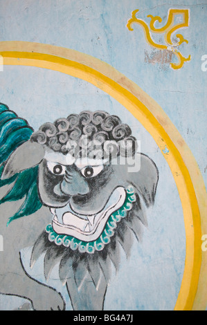 China, Chongqing Province, Yangtze River, Fengdu Ghost City, Mingshan, Tiger Mural on Temple wall Stock Photo