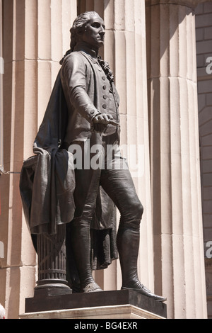 Statue of George Washington standing outside the Federal Hall, Wall ...