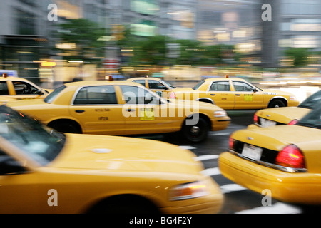 Moving New York taxis, Manhattan, New York, United States of America, North America Stock Photo