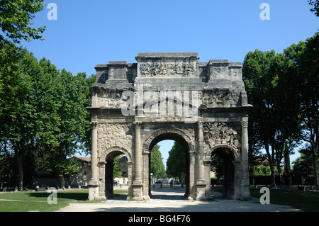 Roman Arc de Triomphe or Triumphal Arch of Orange (c20BC), Southern Facade of Classical Roman Monument, Orange, Provence, France Stock Photo