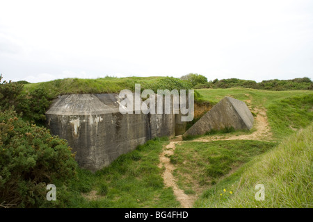 German artillery bunker at Pointe du Hoc assaulted by American Rangers on D day 6 June 1944 by climbing the cliffs Stock Photo