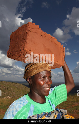 During the war in Burundi half a million people fled to Tanzania.Now they return ands rebuild their homes Stock Photo