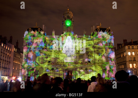 Lyon's City Hall during the Festival of Lights ('Fête des Lumières' in French), Lyon, France Stock Photo