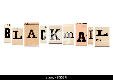 Blackmail, cut letters collage Stock Photo