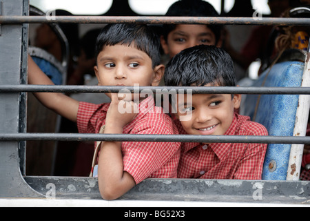 Pupils in a school bus, Tamil Nadu, India, Asia Stock Photo - Alamy