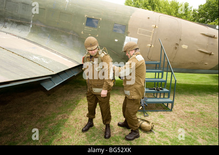 South African Army re-enactors don paratrooper gear. South African Military History Museum. Johannesburb, South Africa. Stock Photo