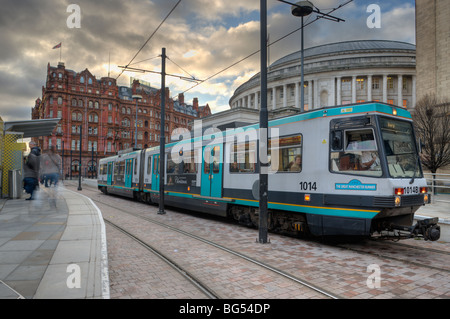 Trams in St Peter's Square, Manchester UK Stock Photo