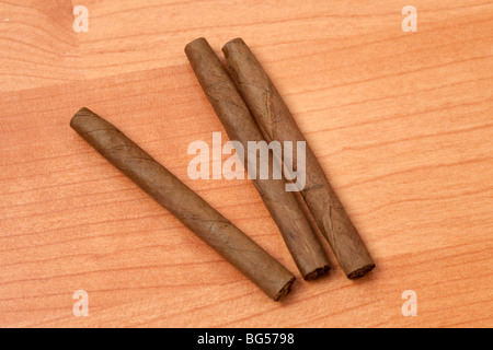 Cuban Cigars on wooden background Stock Photo