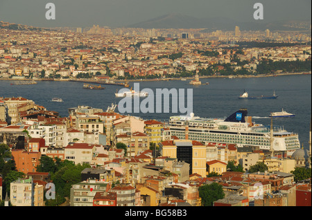 ISTANBUL, TURKEY. An evening view of the European and Asian shores of the city, separated by the Bosphorus. 2009. Stock Photo