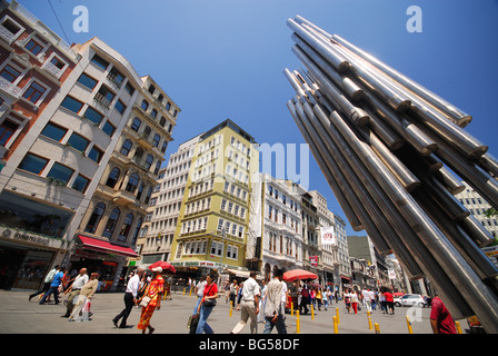 ISTANBUL, TURKEY. A street scene by Galatasaray on Istiklal Caddesi in the Beyoglu district of the city. 2009. Stock Photo