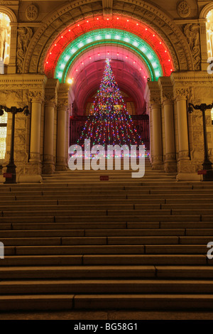 Christmas lights decorating the legislative buildings--Victoria, British Columbia, Canada. Stock Photo