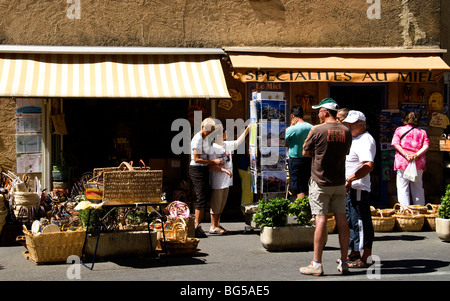 Shoppers at open-air market in Gordes, Provence, France Stock Photo