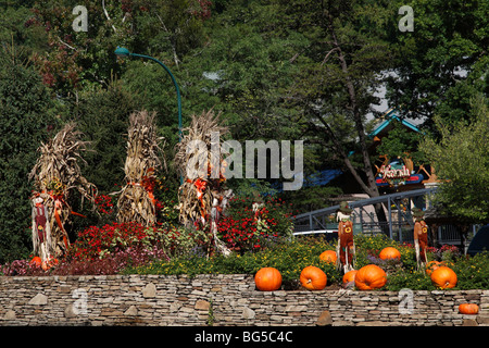 Halloween dummy decorations in Gatlinburg Tennessee on the street outside outdoor close up closeup from front view in USA US horizontal hi res Stock Photo