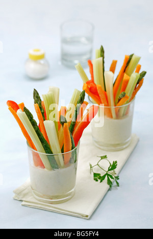 Crudites with almond sauce. Recipe available. Stock Photo