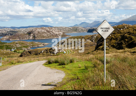 A passing place on the road to Fanagmore beside Loch Laxford, Highland, Scotland