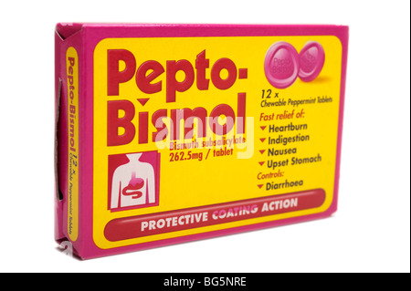 Packet of Pepto Bismol chewable peppermint tablets Stock Photo