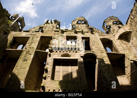 Looking up at the walls of the ruins of Hylton Castle in Sunderland, England. Stock Photo