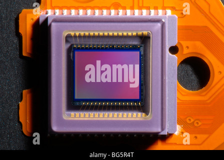 Close up of a modern Charge Coupled Device (CCD) sensor that is used in many digital cameras to record the image. Stock Photo