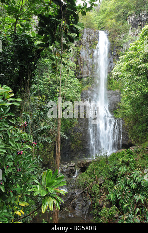 Waterfall on the road to Hana Maui Hawaii Stock Photo