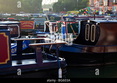 England, Northamptonshire, Braunston Marina on a Misty Morning during the annual Narrowboat Rally in 2009 Stock Photo