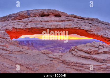 Sunrise on Mesa Arch, Island in the Sky, Canyonlands National Park, Utah Stock Photo