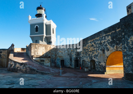 Low Angle View of the El Morro Lighthouse, Old San Juan, Puerto Rico Stock Photo