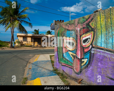 Wall Mural Depicting a Devils Mask, Pinones, Puerto Rico Stock Photo