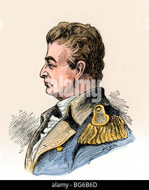 Ethan Allen, leader of the Green Mountain Boys. Hand-colored woodcut Stock Photo