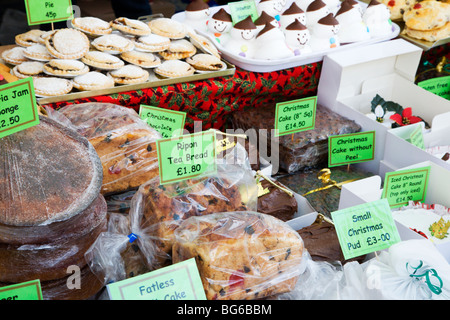 Cakes on a Stall at the Christmas Market Knaresborough Yorkshire England Stock Photo