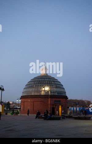 Greenwich foot tunnel entrance at dusk, Cutty Sark Greenwich London England UK Stock Photo