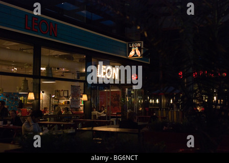 Cafe restaurant  LEON, Old Spitalfields Market in East End East London England UK Stock Photo