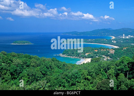 panoramic view of Kata Noi Beach,  Kata Beach and Karon Beach, Koh Phuket, Thailand Stock Photo