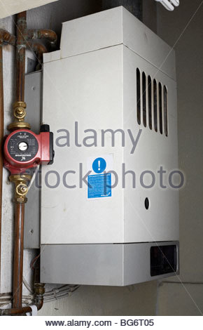 Old inefficient gas boiler Stock Photo