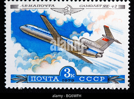 Soviet passenger plane 'Yak-42', postage stamp, USSR, 1979 Stock Photo