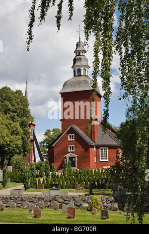 Old wooden church Habo, Sweden. The church is a unique wooden church, It got its present appearance 1723rd Stock Photo