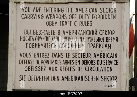 US Army checkpoint sign, Checkpoint Charlie, Berlin. Stock Photo