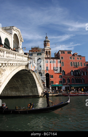 View of the Rialto bridge over the Gran Canal in Venice, Italy Stock Photo