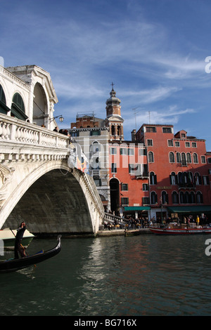 View of the Rialto bridge over the Gran Canal in Venice, Italy Stock Photo
