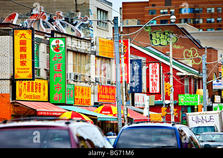 Street signs in Chinatown in the city of Toronto, Ontario, Canada. Stock Photo