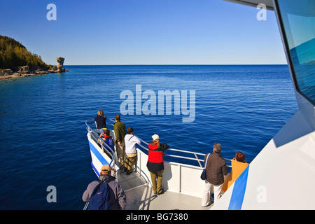 Passengers aboard the Great Blue Heron tour boat from Tobermory in the Fathom Five National Marine Park, Lake Huron, Ontario, Ca Stock Photo